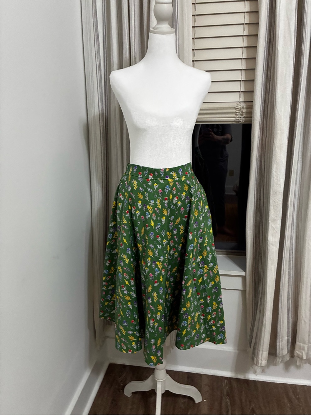 Tulip B Green Floral A-Line Midi Skirt
